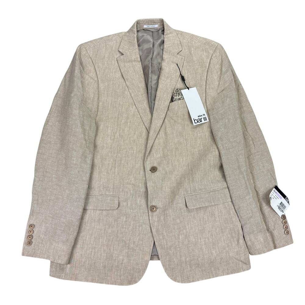 Bar III Mens Slim Fit 100% Linen Solid Suit Jacket Tan 42L